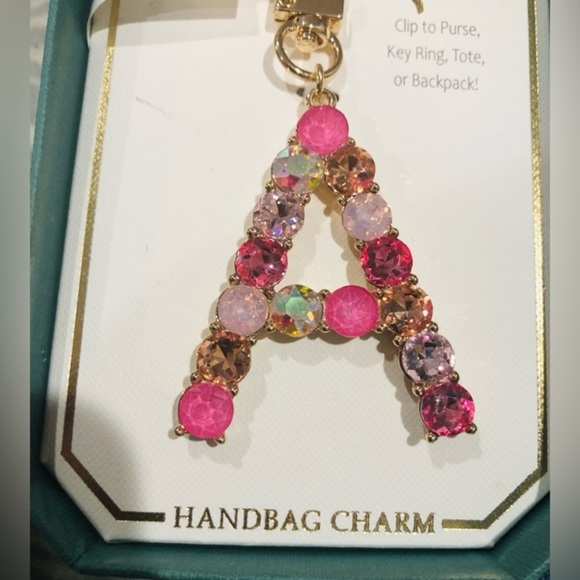Beautiful gold plated Pink bejeweled gemstone A monogram bag purse key chain new - Picture 12 of 13